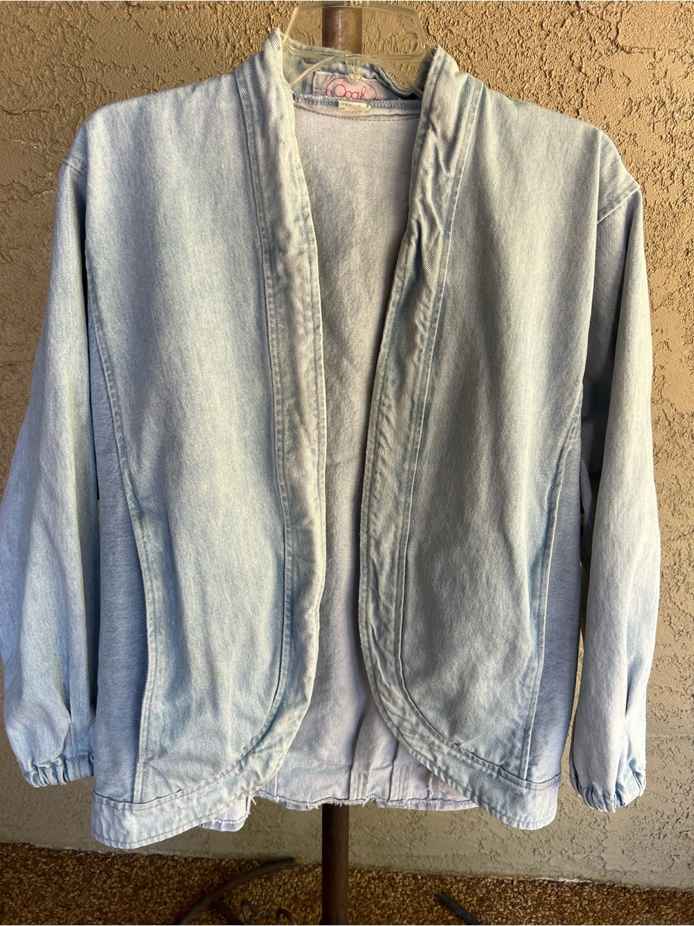 Vintage Opal Light Blue Denim Open-Front Jacket Size M